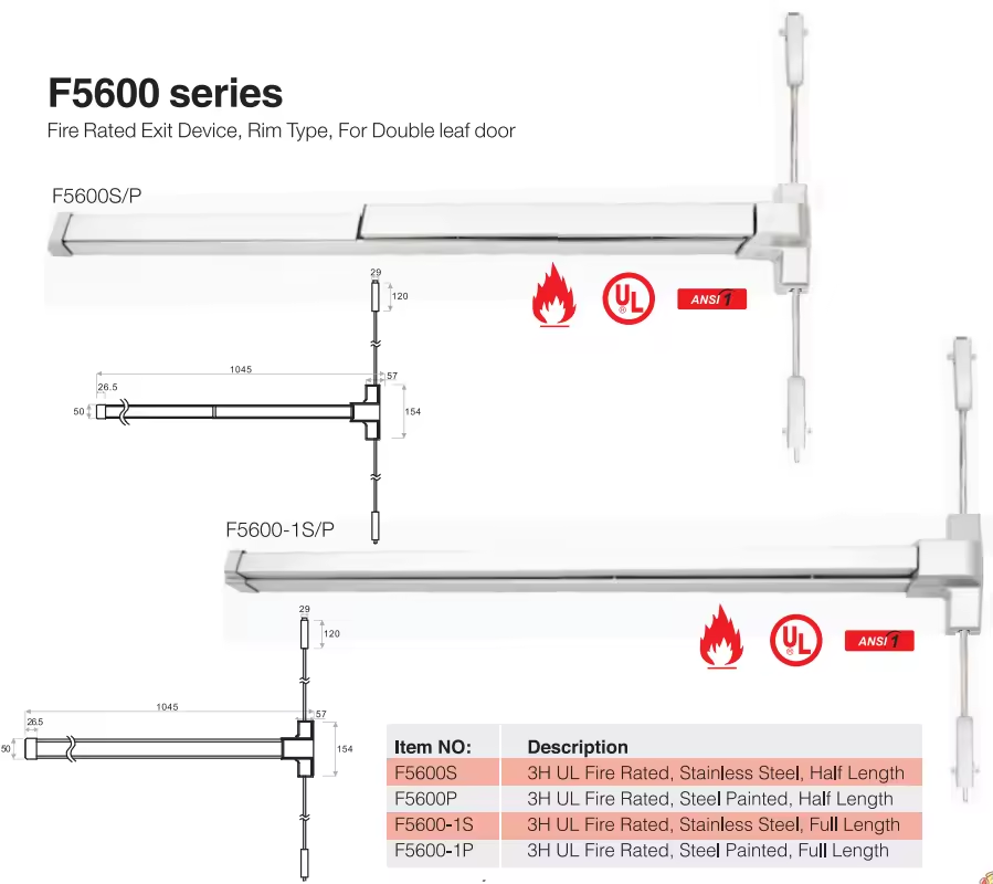 Base Rim Panic Device Rim Type Fire Rated Panic Exit Device - F5600S by TOP ONE