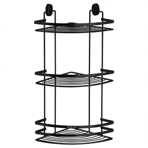 Étagère d'angle 3 niveaux noire 22 cm x 22 cm x 50 cm, étagère de rangement pour salle de bain - Product Image 3