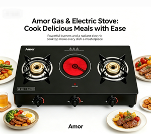 Estufa de Gas e Infrarrojos Amor, 3 Quemadores, Vidrio Templado, Marco de Acero Inoxidable, GLP/GN, para Cocina Moderna - Product Image 1