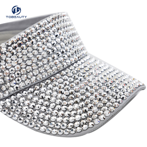 Vente en gros de visières à la mode pour femmes Chapeau haut de forme vide en diamant strass Tobeauty <span class=keywords><strong>Pare</strong></span>-soleil Bling Bling Chapeau - Product Image 3