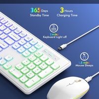 Combo de Teclado y Ratón Inalámbricos, Retroiluminación RGB Recargable, Letras Iluminadas, Tamaño Completo, Ergonómico, Modo de Suspensión, Juego de Teclado de 2.4GHz