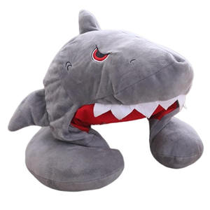 8713 Oreiller de cou en forme de <span class=keywords><strong>U</strong></span> personnalisé, portable, <span class=keywords><strong>super</strong></span> doux, style dessin animé, en peluche, motif requin, avec capuche, pour la sieste au bureau ou en avion - Product Image 1