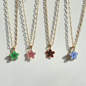 2024 New Stainless Steel Jewelry 18K Gold Plated Enamel Multi-Layer Colorful Oil Drop Flower Pendant Necklace For Women Girls