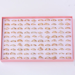 批发定制时尚潮流饰品<span class=keywords><strong>18</strong></span> <span class=keywords><strong>k</strong></span>镀金订婚女铜黄铜饰品戒指双jouterie产品 - Product Image 1