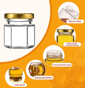 Nguồn Nhà Máy Bán Buôn 45Ml/1.5Oz Ủng Hộ Đảng Ủng Hộ Đảng Lọ Thủy Tinh Hình Lục Giác Mini Mật Ong Jar Với Nắp Vàng - Product Image 3