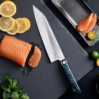 Couteau Kiritsuke de cuisine japonais à lame forgée à la main en ambre de 8 pouces avec manche en bois