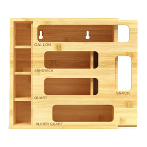 Customized Bamboo Food Storage Ziplock Bags Organizer With Slider Kitchen Plastic Bags Storage Organizer