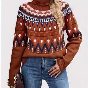 2024 Cổ Điển Công BẰNG <span class=keywords><strong>Isle</strong></span> Áo Len Cho Phụ Nữ Giản Dị Bắc Âu scandi Mô Hình Quá Khổ Chunky Đan Cao Cổ Mùa Đông Màu Sắc Ấm Áp Khối - Product Image 1