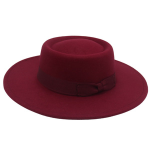 Chapeau Fedora en feutre d'hiver, couleur unie, décontracté, pour l'extérieur, à large bord, avec nœud, en tissu de laine, logo personnalisé, unisexe - Product Image 3