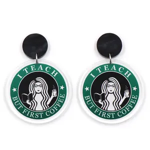MD126ER2033 1pair New product CN Drop i teach but first coffee TRENDY teacher gift Acrylic stainless earrings Jewelry for women