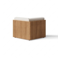 Fauteuil d'angle moderne en bois cannelé, chaise d'appoint beige en tissu résistant aux intempéries, fauteuil lounge