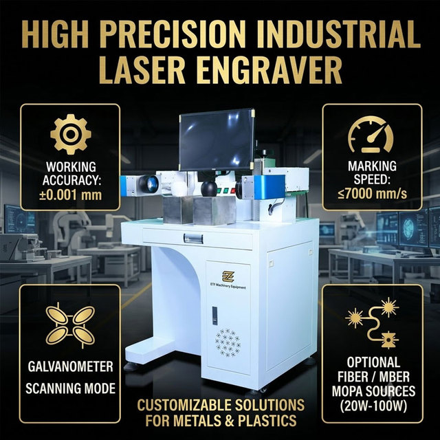 Industrial 50W Fiber Laser Marking Engraving Machine Fixed Fixture for Mass Production Components New Glass Compatible AI