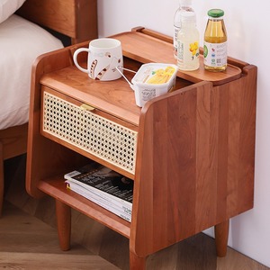 Cherry Wood Solid Wood Nightstand With Drawer And Shelf Bedroom Storage Cabinet Multifunctional <b>Bedside</b> Table Natural Color - Product Image 1