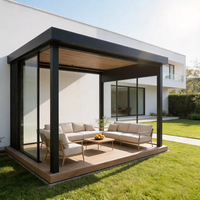 Gazebo motorisé en aluminium de qualité supérieure avec éclairage LED à intensité variable, personnalisable pour les fêtes et événements en plein air nocturnes