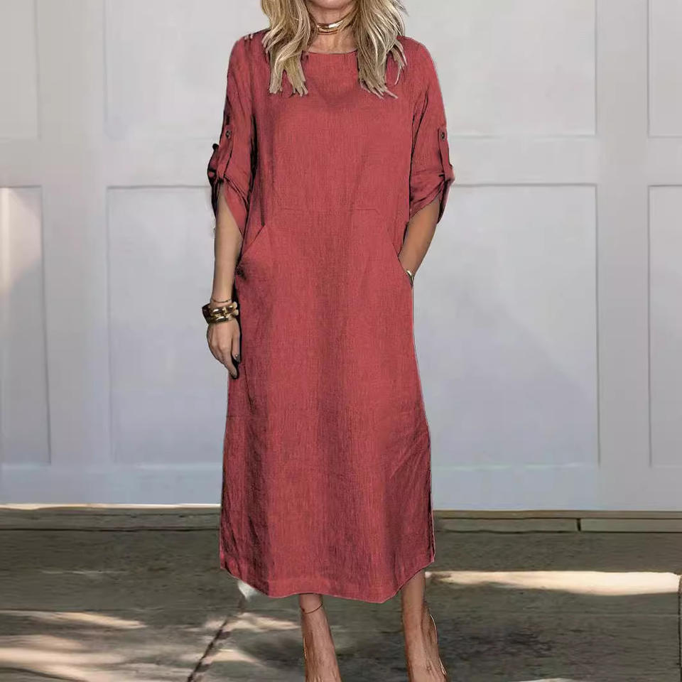 Red Solid Color Line Spring Summer Hot-Selling Women's Independent Stand Cotton Linen Solid ...