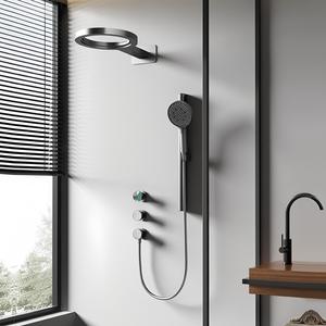 Juego de ducha integrado de latón completo de gama alta montado en la Pared | Aro de baloncesto creativo Rociador de techo Temperatura termostática digital - Product Image 2