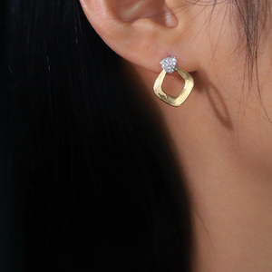 Aazuo – bijoux Vintage en or jaune massif 18 carats, diamants naturels véritables, boucles d'oreilles carrées à la mode, cadeau pour femmes, usage quotidien, Au750 - Product Image 5