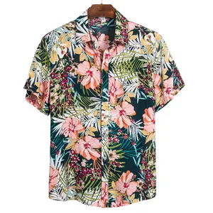 Benutzer definierte Allover-Print Baumwolle Blumen Hawaii-Shirts für Männer Slim Fit Kurzarm Camp Kragen Hawaii-Shirt
