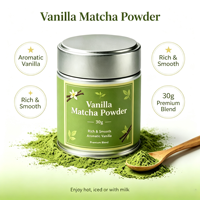 Poudre de Matcha Cérémonial Certifiée Marque Blanche OEM en Boîte de 30g, Poudre de Matcha Vanille en Boîte de 30g, Faible MOQ
