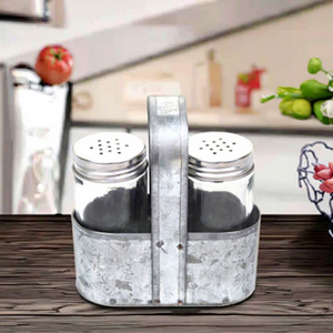 Moderno Set di sale e pepe in <span class=keywords><strong>vetro</strong></span> ecologico con coperchio ribaltabile e supporto in acciaio zincato - Product Image 6