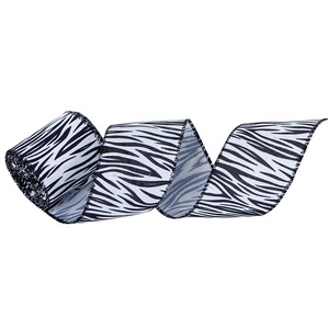 Ruy Băng Vải Bố Họa Tiết Động Vật <span class=keywords><strong>2</strong></span>.5 Inch, Ruy Băng Vải Có Dây Họa Tiết Động Vật, Họa Tiết Da Báo Ngựa Vằn Dùng Để Trang Trí Nhà Cửa - Product Image 5