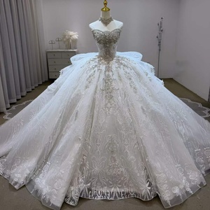 Robe de mariée élégante Lsjj145 en ivoire, style princesse, avec corsage perlé, broderie florale et traîne en tulle superposé, Jancember - Product Image 1