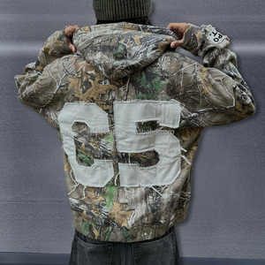 Custom Printed Patchwork Embroidery French Terry Zipper Cropped Cotton Zip <b>Hoodie</b> for Men Boxy Real Tree Camo Zip up <b>Hoodie</b> - Product Image 5