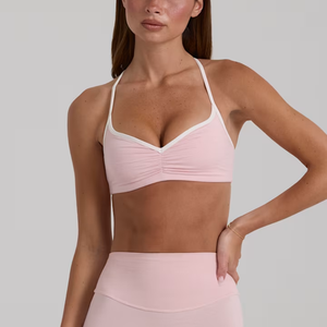 Top Deportivo para Mujer con Logotipo Personalizado, Cuello en V, Tirantes Finos, Estilo Halter, para Yoga y Fitness, con Ribete en Contraste, <span class=keywords><strong>de</strong></span> Baja Impacto y Tejido Cepillado - Product Image 6