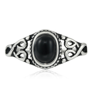 Men's Stainless Steel Oval Black Stone <b>Ring</b> Retro Punk Style Bezel Setting Everyday Wear Size 28 - Product Image 1