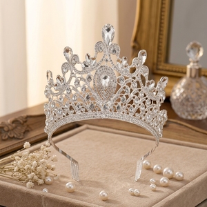 Coronas y Tiaras Altas Decorativas de Aleación Plateada, Tiara Grande de Cristal para Reina, Cumpleaños, Boda, Corona para Concurso <span class=keywords><strong>Miss</strong></span> Universo - Product Image 1