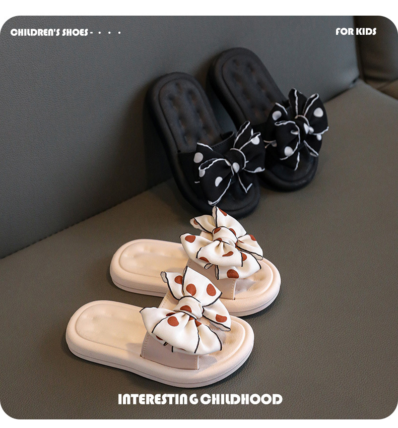 Children's Slippers Summer Girls Flat Sandals Non-slip Bow Outside Slides Shoes