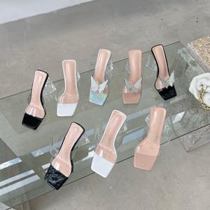 Donne pantofole sandali Casual <span class=keywords><strong>tacchi</strong></span> alti sandali <span class=keywords><strong>tacchi</strong></span> chiari 2021 moda fiocco <span class=keywords><strong>rosa</strong></span> estate pantofole <span class=keywords><strong>oro</strong></span> <span class=keywords><strong>tacchi</strong></span> pantofola - Product Image 4