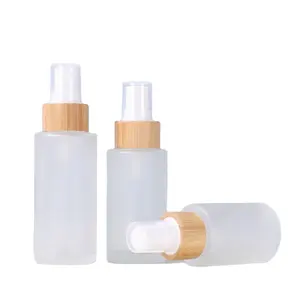 Garrafa de vidro redondo fosco 60ml, garrafa de vidro transparente para cuidados com a pele, spray de loção, cosméticos