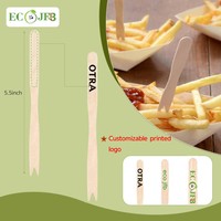 Fourchette à frites en bois avec logo personnalisé imprimé, 5,5 pouces, biodégradable, pour restaurants de restauration rapide, frites, poulet frit