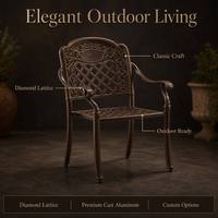 Fauteuil de jardin classique européen en aluminium moulé, design ajouré en losanges, dossier orné, résistant à la rouille, fauteuil de loisirs