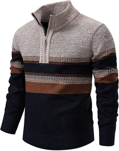 <span class=keywords><strong>Pull</strong></span> zippé polo robuste personnalisable 2025 pour homme, en maille torsadée côtelée, style Old Money, coupe <span class=keywords><strong>oversize</strong></span>, avec motifs collage - Product Image 2