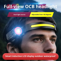 Linterna Frontal Súper Brillante con Sensor de Inducción y Doble Cabezal COB Recargable para Camping, con Ajuste de Intensidad y Función de Advertencia