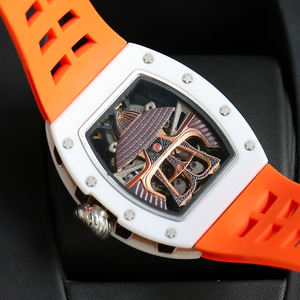 Montre mécanique en céramique blanche Rm pour homme, bracelet orange, cadran squelette, design samouraï, montre de sport de luxe à la mode - Product Image 6