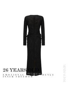 <span class=keywords><strong>Robe</strong></span> <span class=keywords><strong>longue</strong></span> à manches longues, col en V, coupe ajustée, taille cintrée, en dentelle jacquard, style luxe léger, design original, collection hiver, 26YEARSOLD 3721 - Product Image 5