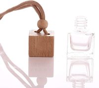 Diffuseur d'huiles essentielles en verre transparent vide de 8 ml, ornement de voiture carré, flacon de parfum d'aromathérapie, pendentif en bois