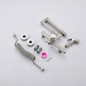 Stainless Steel Wall <b>Mounted</b> Kitchen Faucet 2 Handle Flexible Modern Design For Sink Use - Product Image 2