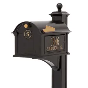 Waterproof red post box house use wrought iron post mailbox