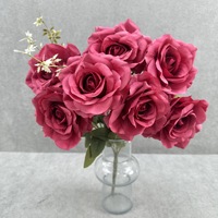 Grand bouquet de roses artificielles à 7 têtes, arrangement floral en coton, durable, pour décoration intérieure, mariage, anniversaire, Noël
