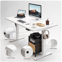Bureau debout électrique avec crochet pour casque et armoire de rangement mobile, hauteur réglable pour poste de travail à domicile