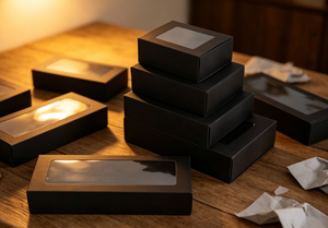 Cajas de Papel Kraft Negras con Ventana Transparente, Cajas de Regalo de Varios Tamaños, Cajas de Cartón Negras para Joyería - Product Image 3
