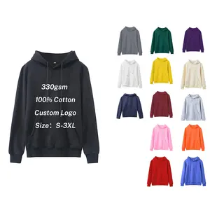 330g Custom Logo Design Pullover Oversized Unisex Men Plain Blank Streetwear Embroidery Heavyweight Cotton Hoodies