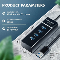 USB de alta velocidad/tipo C 4 puertos USB 3,0 Multi HUB Splitter Expansión para PC de escritorio Adaptador de computadora portátil USB HUB