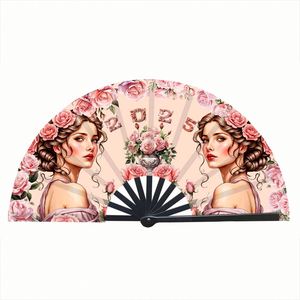 Éventail pliable en bambou de 33 cm pour festivals, promotions et fêtes – Éventail à main en nylon élégant avec motif peint - Product Image 2