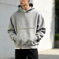 Hoodie Custom Streetwear Unisex Bahan Fleece Katun Oversize Polos Berkualitas Tinggi dengan Cetak Embos