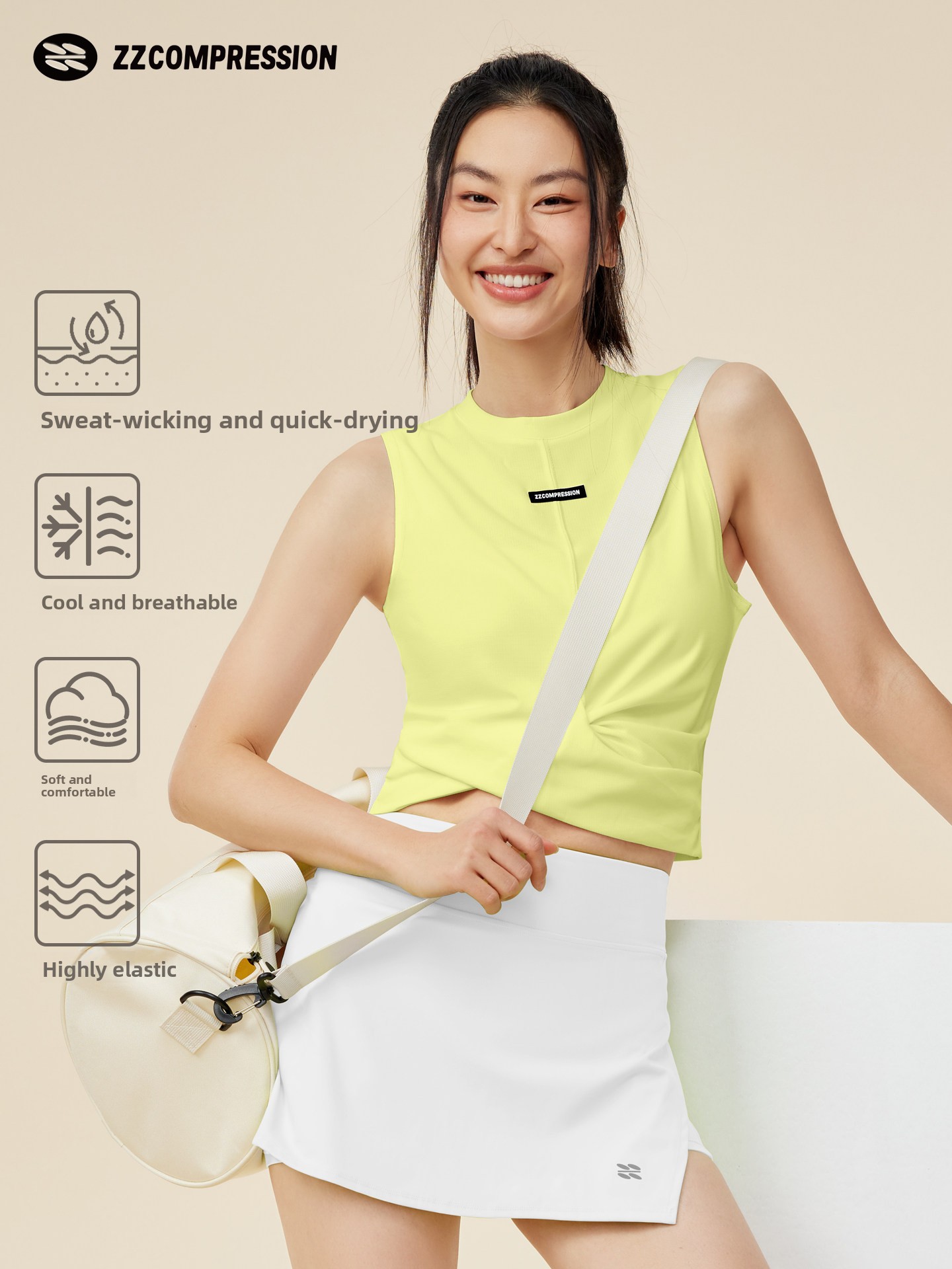 ZZCOMPRESSION Women's Mandarin Sleeveless Compression Sports Vest Quick-drying Moisture-wicking Yoga Fitness Running Badminton
